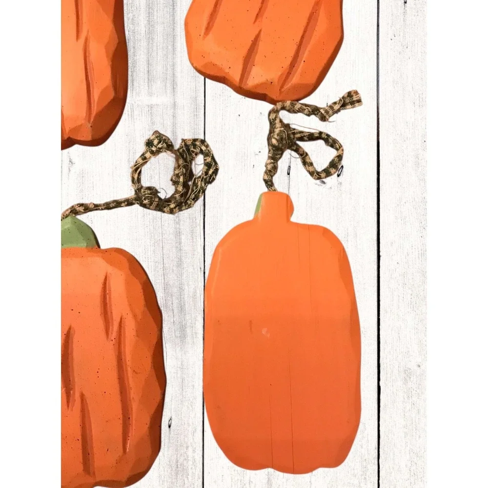 New‎ 6 Piece Fall Wooden Carved Pumpkin Ornaments Halloween Primitive Farmhouse